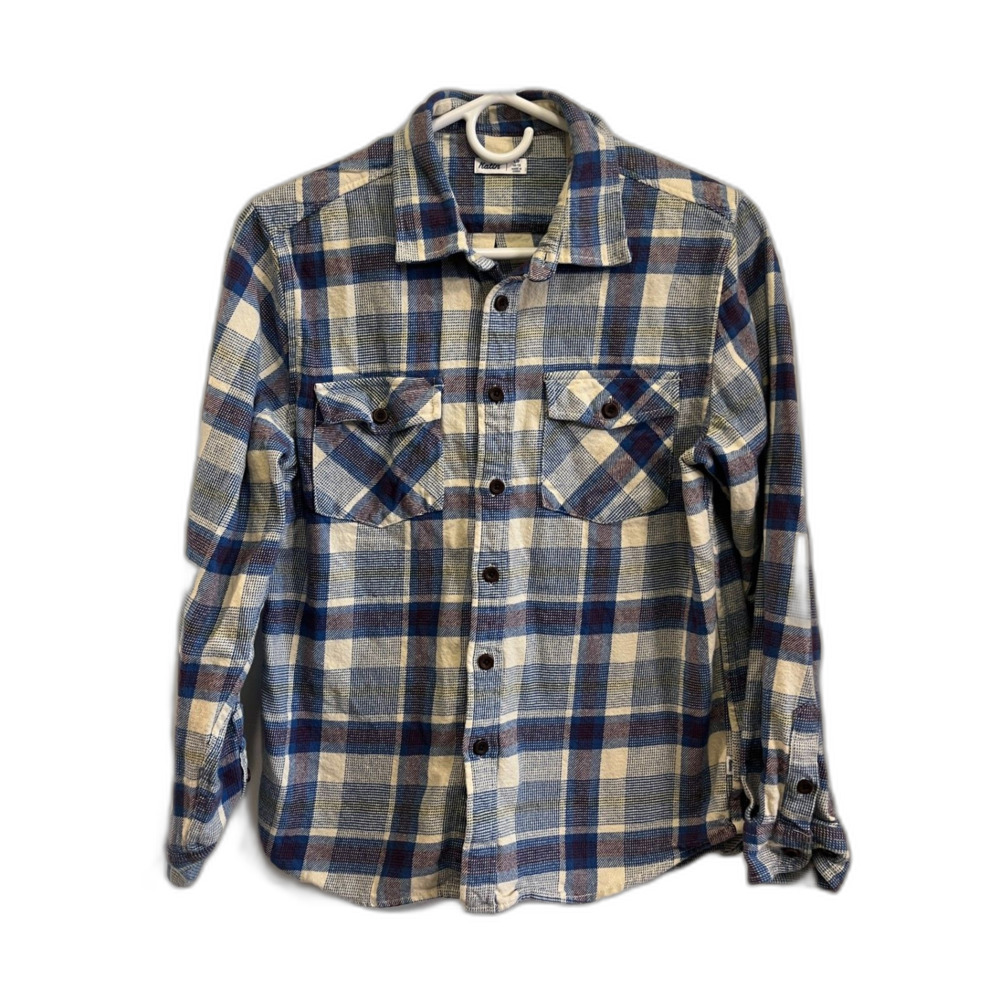 KATIN Blue White Plaid Skater Flannel Button Up Shirt Top  Boys Size 14-16